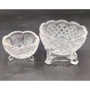 Salt Dip Cellars Fostoria & Wright Glass Bowls Vintage Footed Pedestal Lot of 2